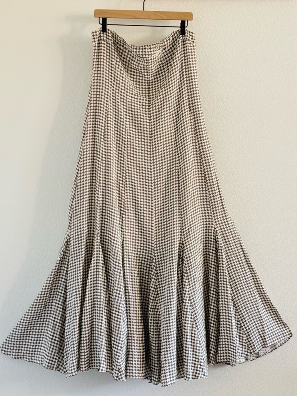 DISSH Strapless Maxi Dress Size 10 Linen Chocolate Geo Bias Cut - Picture 4 of 6